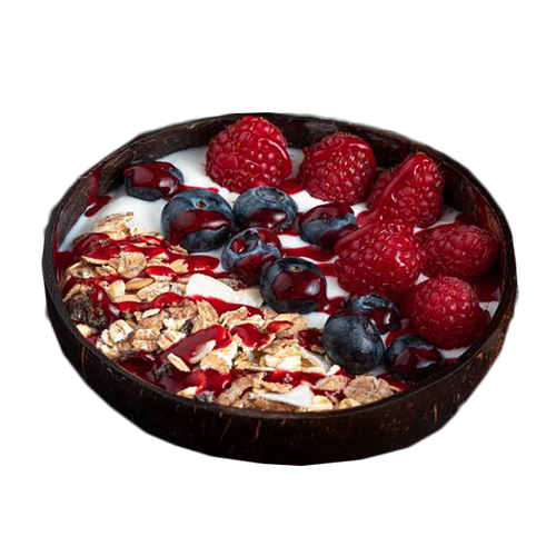Fromage blanc 0% fruits rouges muesli avec coulis
