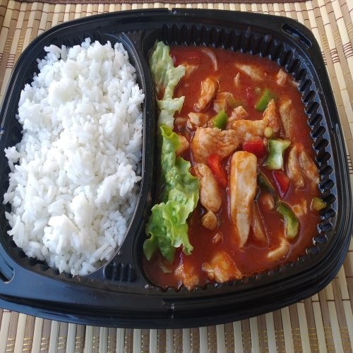 Riz au poulet sauce aigre douce