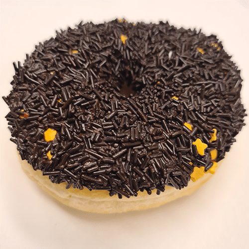 Dark chocolate sprinkles and flakes luxury donut
