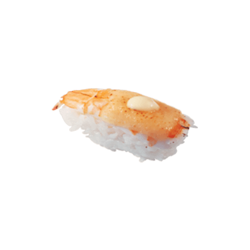Flamed ebi cheese nigiri