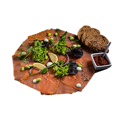 Home smoked salmon carpaccio