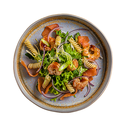 Salad with home smoked salmon