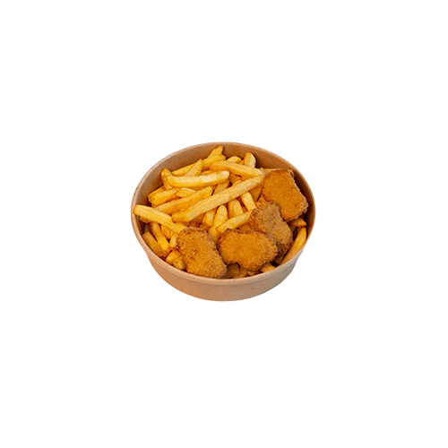 Fries with chicken nuggets