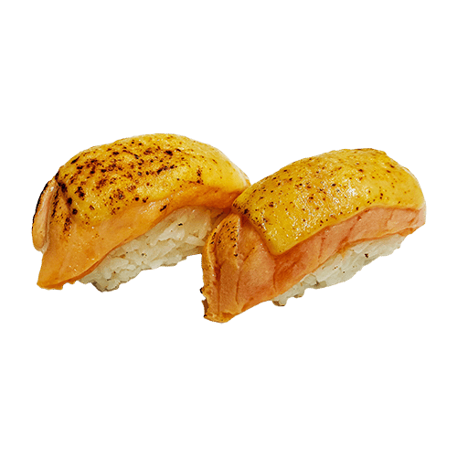 Geflambeerde kaas zalm nigiri