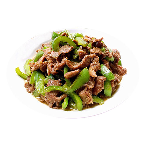 Stir fry beef with sweet chili peppers