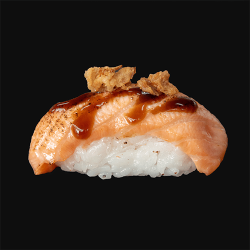 Flamed salmon nigiri