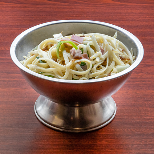 Nasi or noodles with egg, ham and meat