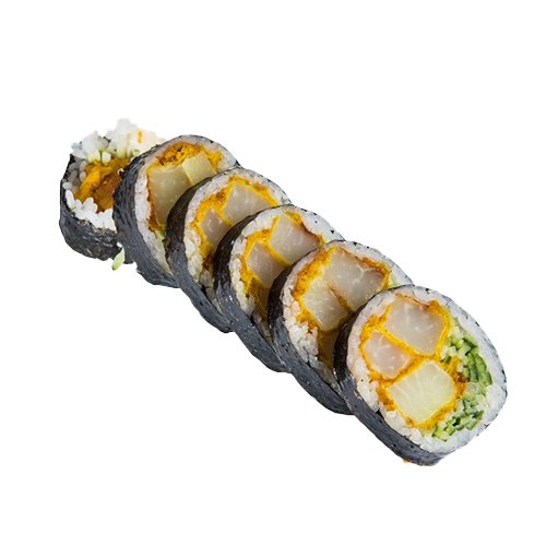 Futomaki z kalarepa curry z tempury z porem i majo wegańskim