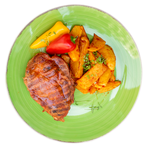 Marinated pork neck with fries
