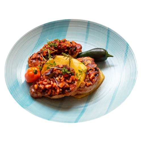 Pork filled with three flavours and rosemary potatoes