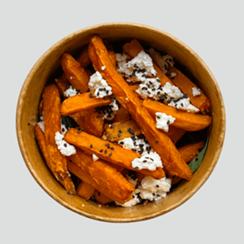 Sweet potatoes with feta and black sesame